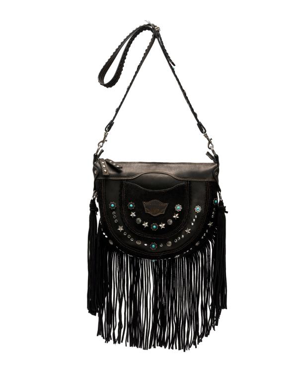 BORSA IN PELLE BORCHIATA HILARY STUDDED SILVERSTONE CARBON